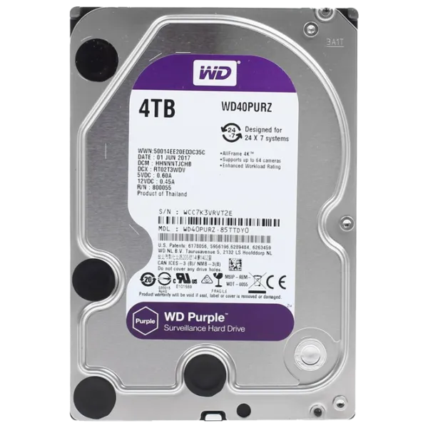 HDD Western Digital Surveillance 4 ТБ WD40PURZ/ Серебристый photo 1
