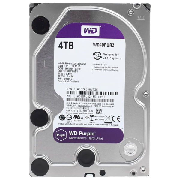 HDD Western Digital Surveillance 4 ТБ WD40PURZ/ Серебристый photo 1