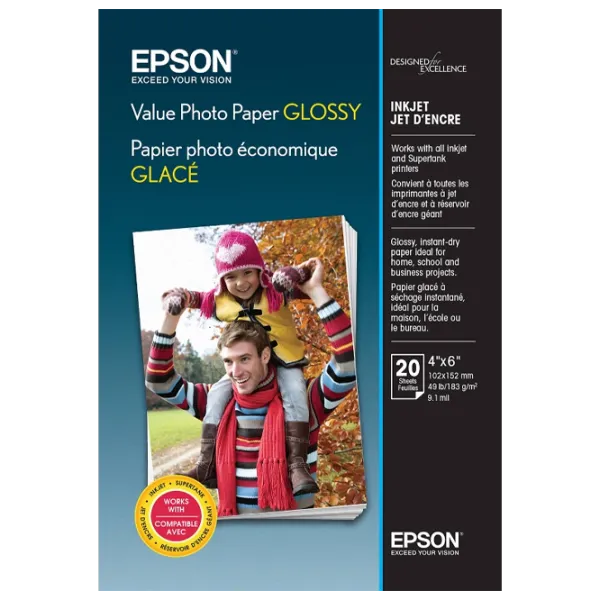 Hârtie foto pentru imprimante Inkjet Epson Value Glossy Photo Paper 183 g/ m² (20 foi) Gloss/ A6/ White photo 1 Hârtie foto pentru imprimante Inkjet Epson Value Glossy Photo Paper 183 g/ m² (20 foi) Gloss/ A6/ White photo 1