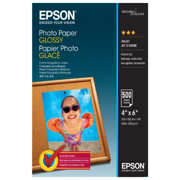 Фотобумага для принтеров Струйный Epson Photo Paper Glossy 200 г/ м² (500 листов) Глянец/ 4R/ Белый photo 1 Фотобумага для принтеров Струйный Epson Photo Paper Glossy 200 г/ м² (500 листов) Глянец/ 4R/ Белый photo 1
