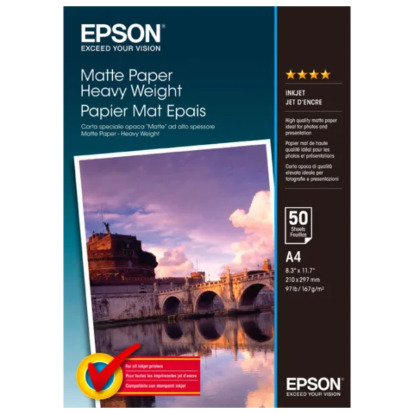 Фотобумага для принтеров Струйный Epson Matte Paper Heavy Weight 167 г/ м² (50 листов) Матовый/ A4/ Белый photo 1