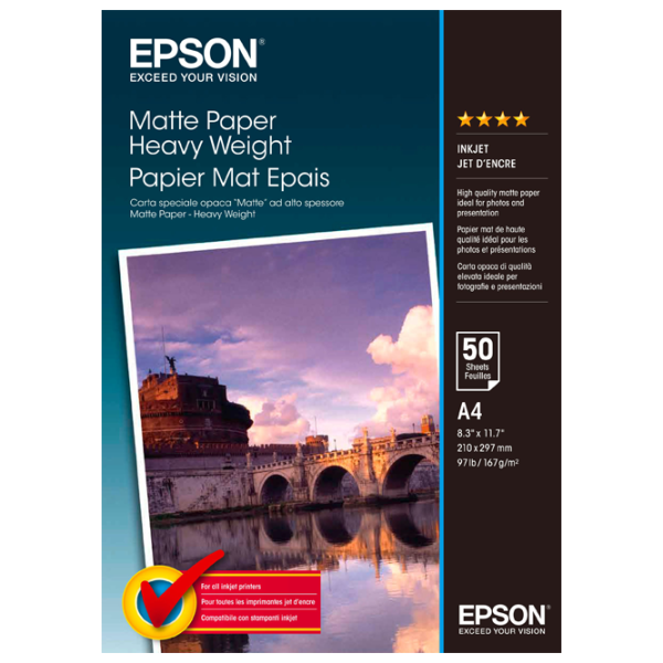 Фотобумага для принтеров Струйный Epson Matte Paper Heavy Weight 167 г/ м² (50 листов) Матовый/ A4/ Белый photo 1