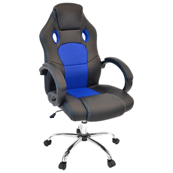 Офисное кресло DecoPrim F-83 Акриловая сетка, искусственная кожа/ Черный Синий photo 1