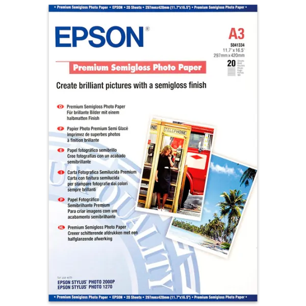 Hârtie foto pentru imprimante Inkjet Epson Premium Semigloss Photo Paper 251 g/ m² (20 foi) Semigloss/ A3/ White photo 1 Hârtie foto pentru imprimante Inkjet Epson Premium Semigloss Photo Paper 251 g/ m² (20 foi) Semigloss/ A3/ White photo 1