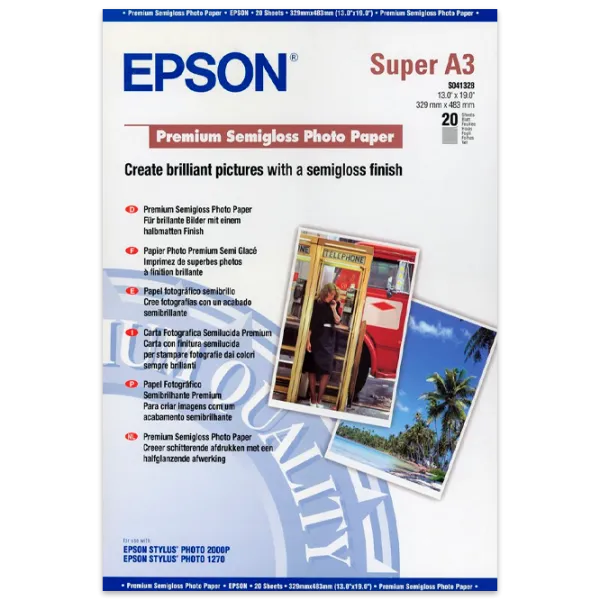Фотобумага для принтеров Струйный Epson Premium Semigloss Photo Paper 250 г/ м² (20 листов) Полуглянец/ A3+/ Белый photo 1