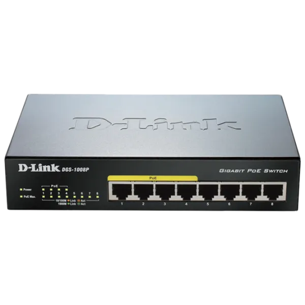 Switch D-Link DGS-1008P/ E1A Black photo 1