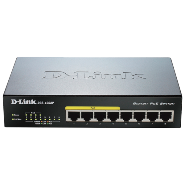 Switch D-Link DGS-1008P/ E1A Black photo 1
