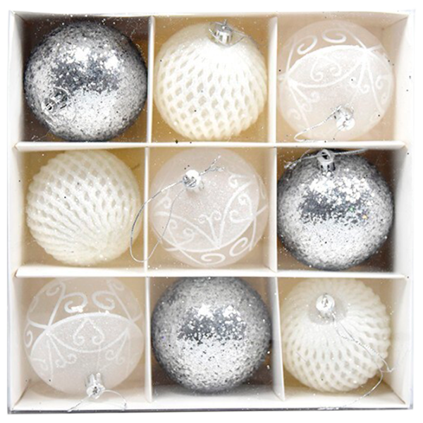 Jucării pentru brad Global Christmas DS4990 8 cm/ White, silver photo 1