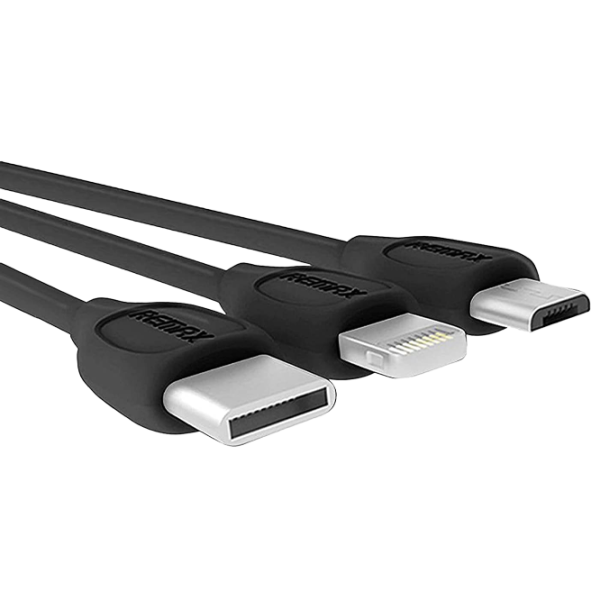 Кабель для телефона RC-050th Remax USB Type-A + microUSB, USB Type-C, Lightning 1 м/ Черный photo 1