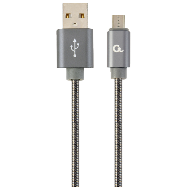 Cablu pentru telefon Premium Spiral Cablexpert USB Type-A + microUSB 2 m/ Metallic photo 1