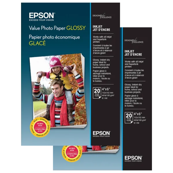 Hârtie foto pentru imprimante Inkjet Epson Value Glossy Photo Paper 20+20 (40 foi) Gloss/ A6/ White photo 1