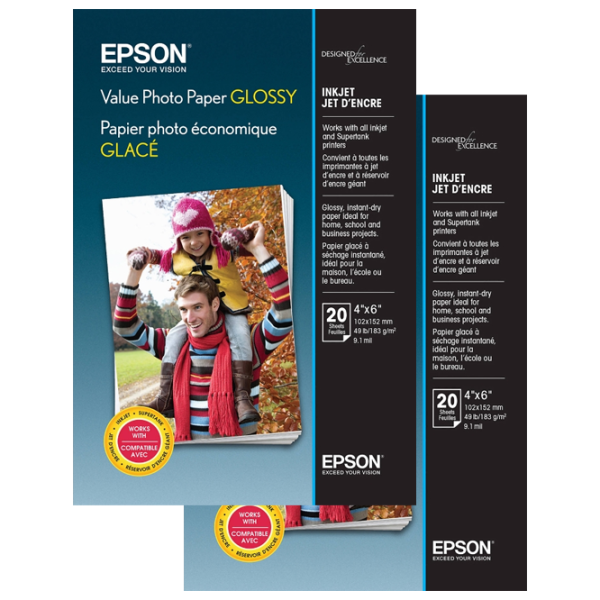 Hârtie foto pentru imprimante Inkjet Epson Value Glossy Photo Paper 20+20 (40 foi) Gloss/ A6/ White photo 1