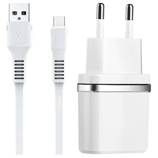 Сетевое зарядное устройство Rival 2USB 2.4A (Type-C) 2.4 А/ Белый photo 1