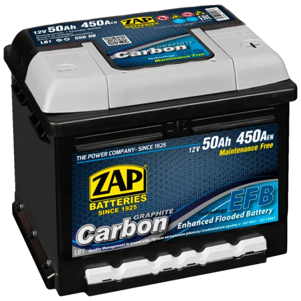 Acumulator auto Zap 50 Ah CARBON EFB euro 450 А 55008 450A photo 1 Acumulator auto Zap 50 Ah CARBON EFB euro 450 А 55008 450A photo 1