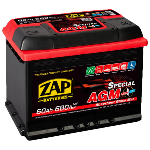 Авто аккумулятор Zap 60 Ah AGM NEW 680 А 56002 680 A photo 1