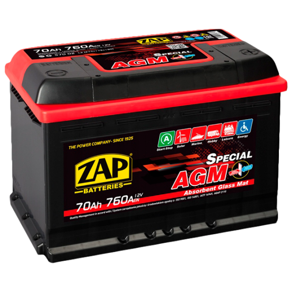 Acumulator auto Zap 70 Ah AGM NEW 760 А 57002 760 AA photo 1