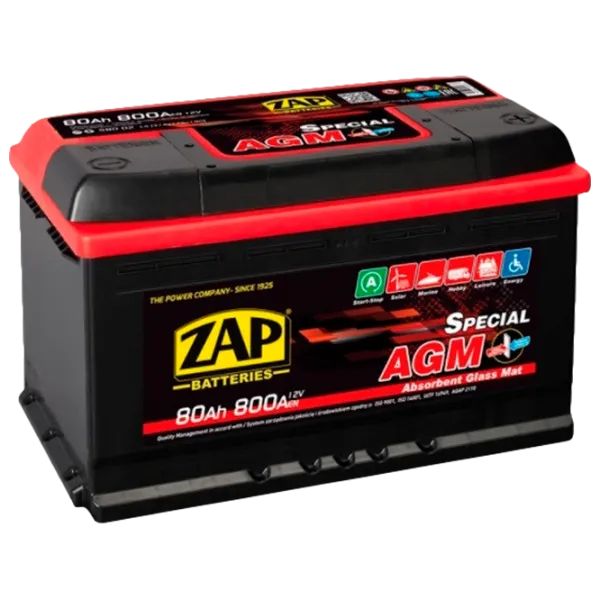 Acumulator auto Zap 80 Ah AGM NEW 800 А 58002 800 AA photo 1