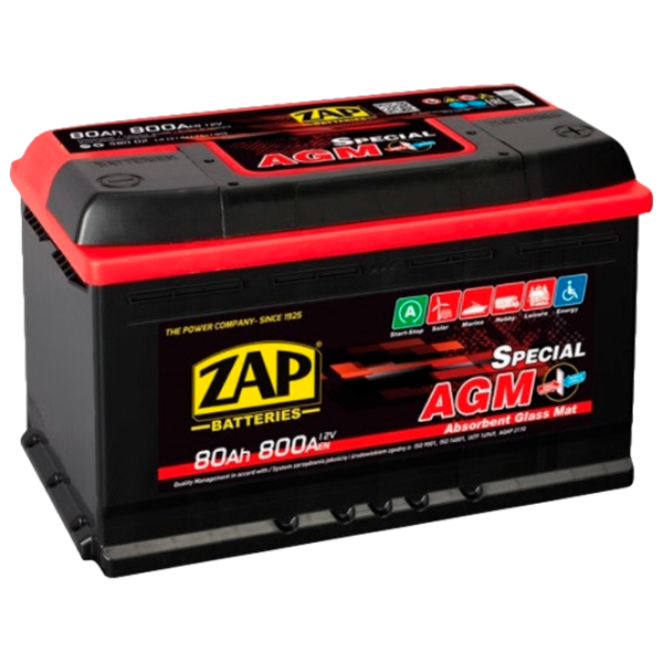 Acumulator auto Zap 80 Ah AGM NEW 800 А 58002 800 AA photo 1