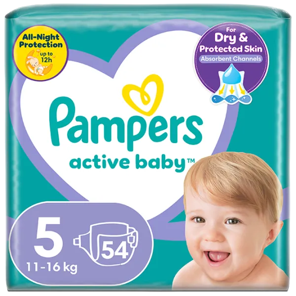 Scutece pentru copii Pampers Active Baby Jumbo Junior 5 11 - 16 kg / 54 buc. photo 1
