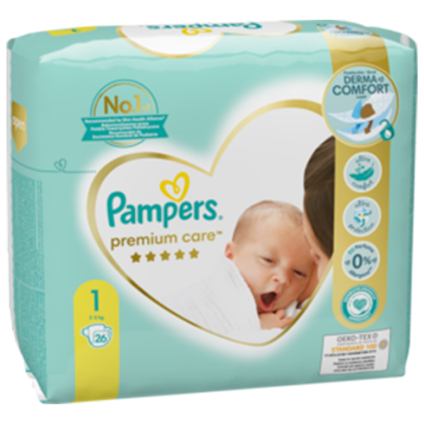 Scutece pentru copii Pampers Premium Care New Baby 1 2 - 5 kg / 26 buc. photo 1