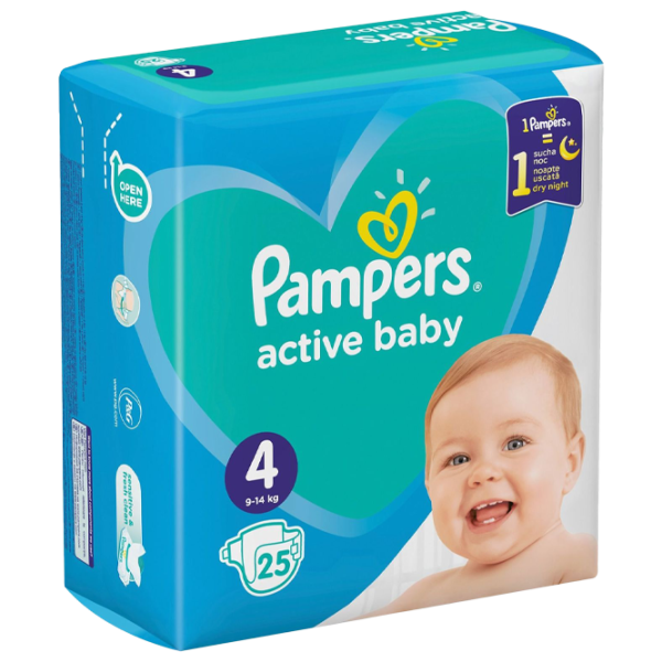 Scutece pentru copii Pampers Active Baby Maxi 4 9 - 14 kg/ 25 buc. photo 1