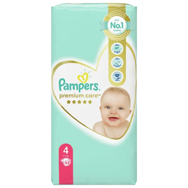 Scutece pentru copii Pampers Premium Care Maxi 4 9 - 14 kg/ 52 buc. photo 1