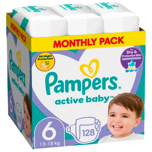Scutece pentru copii Pampers Active Baby Extra Large 6 13 - 18 kg / 128 buc. photo 1