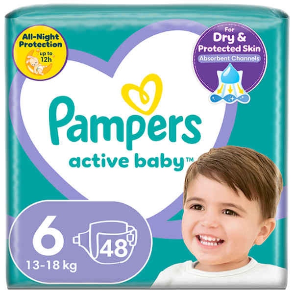 Scutece pentru copii Pampers Active Baby Jumbo Extra Large 6 13 - 18 kg / 48 buc. photo 1