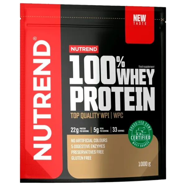 Proteină Nutrend 100% WHEY PROTEIN 1000 g (27723) praf/ Banana, căpșuni photo 1