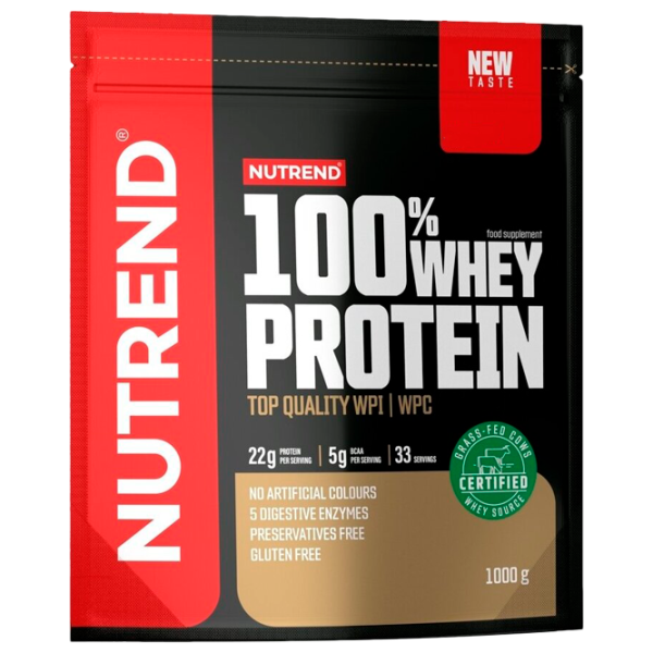 Proteină Nutrend 100% WHEY PROTEIN 1000 g (27723) praf/ Banana, căpșuni photo 1