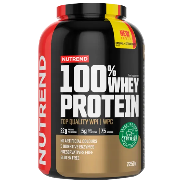 Proteină Nutrend 100% WHEY PROTEIN 2250 g (27726) praf/ Banana, căpșuni photo 1