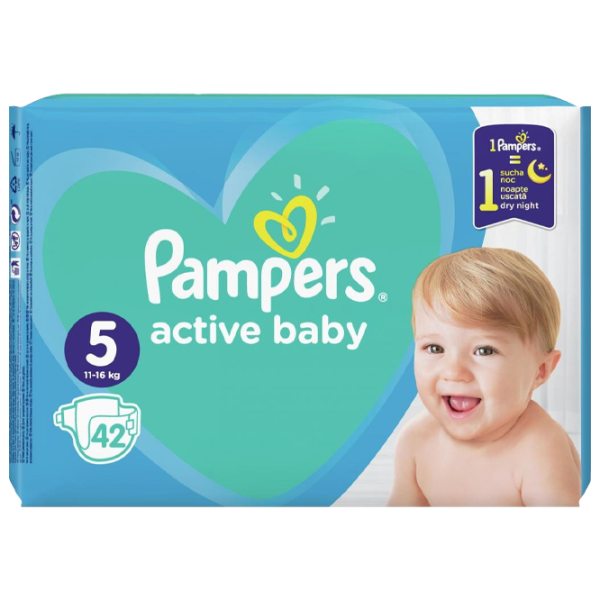 Scutece pentru copii Pampers Active Baby Junior 5 11 - 16 kg/ 42 buc. photo 1