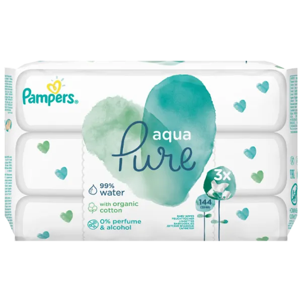 Влажные салфетки Pampers Aqua Pure 3 x 48 для младенцев photo 1