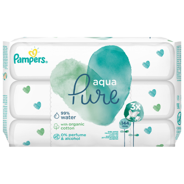 Влажные салфетки Pampers Aqua Pure 3 x 48 для младенцев photo 1