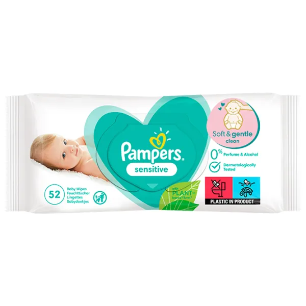 Șervețele umede Pampers Sensitive 1 x 52 pentru bebeluși photo 1