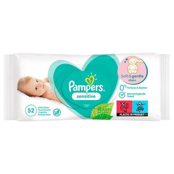 Șervețele umede Pampers Sensitive 1 x 52 pentru bebeluși photo 1