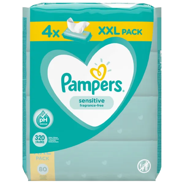 Влажные салфетки Pampers Sensitive 4 x 80 для младенцев photo 1