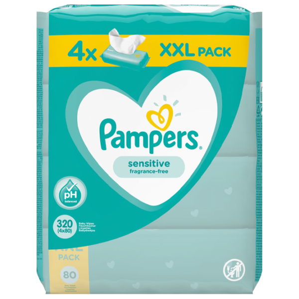 Влажные салфетки Pampers Sensitive 4 x 80 для младенцев photo 1