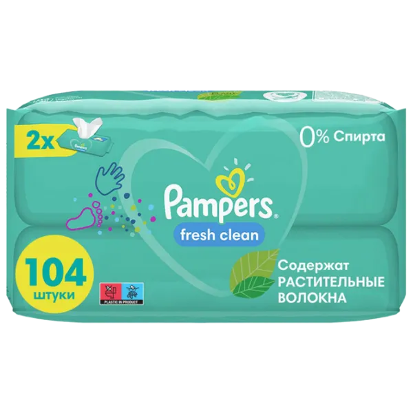 Влажные салфетки Pampers Fresh Clean 2 x 52 для младенцев photo 1