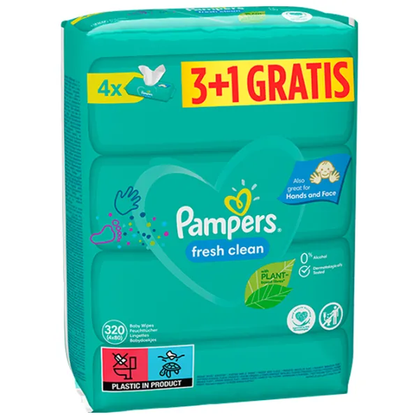 Șervețele umede Pampers Fresh Clean 3+1 x 80 pentru bebeluși photo 1