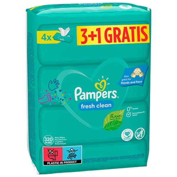Șervețele umede Pampers Fresh Clean 3+1 x 80 pentru bebeluși photo 1