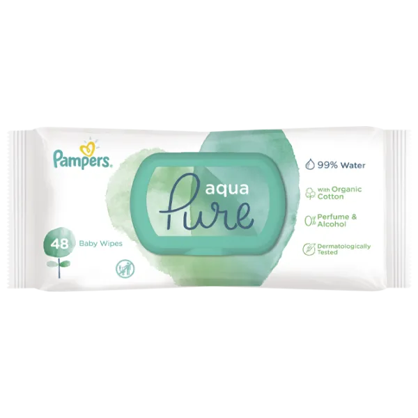 Влажные салфетки Pampers Aqua Pure 1 x 48 для младенцев photo 1