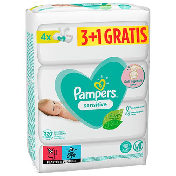 Șervețele umede Pampers Sensitive 3+1 x 80 pentru bebeluși photo 1