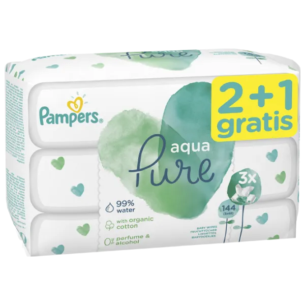 Влажные салфетки Pampers Aqua Pure 2+1 x 48 для младенцев photo 1