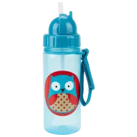 Бутылочка с соломинкой Skip Hop Zoo Сова 384.5 мл 1 год/ Пластик/ Синий