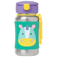 Бутылочка с соломинкой Skip Hop Zoo Единорог 350 мл 1 год/ Нержавеющая сталь/ Зелёный