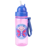 Бутылочка с соломинкой Skip Hop Zoo 384.5 мл Бабочка 1 год/ Пластик/ Пурпурный
