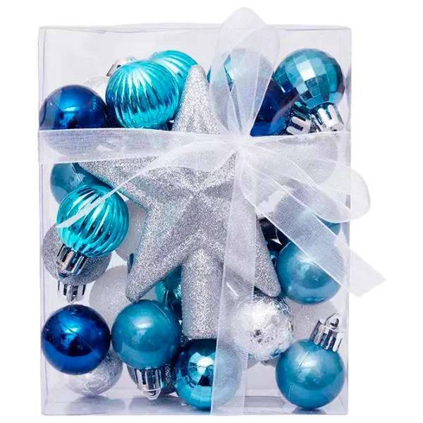 Игрушки для ёлки Christmas NY20 3 см/ Синий, белый, серебристый photo 1