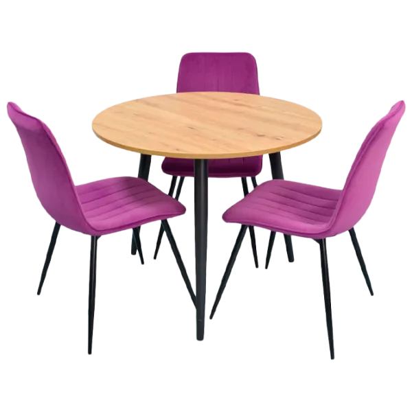 Обеденные стол со стульями Evelin DT 404-2+3 (XR-154B-38-3) Круглая/ ДСП/ Сиреневый photo 1 Обеденные стол со стульями Evelin DT 404-2+3 (XR-154B-38-3) Круглая/ ДСП/ Сиреневый photo 1