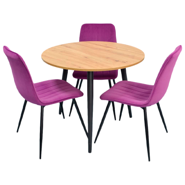 Обеденные стол со стульями Evelin DT 404-2+3 (XR-154B-38-3) Круглая/ ДСП/ Сиреневый photo 1 Обеденные стол со стульями Evelin DT 404-2+3 (XR-154B-38-3) Круглая/ ДСП/ Сиреневый photo 1